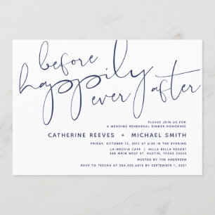 Minimalist Navy Script Wedding Rehearsal Dinner Invitation