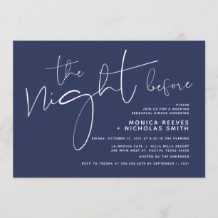Minimalist Navy Script Wedding Rehearsal Dinner Invitation