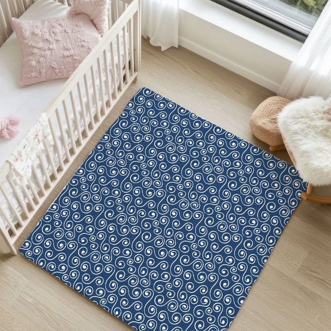 Minimalist navy swirls boho nursery rug  (Minimalist navy swirls boho nursery rug)