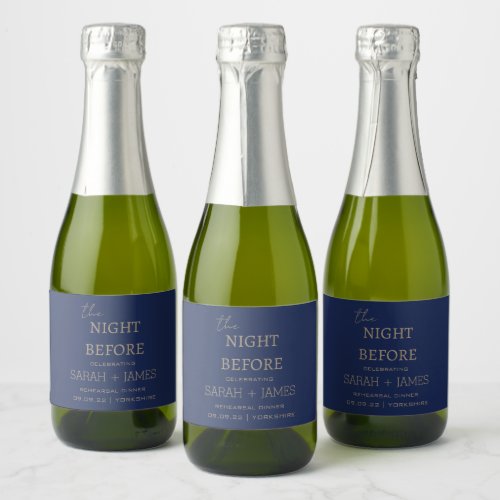 Minimalist Navy the Night Before Wedding Party  Sparkling Wine Label