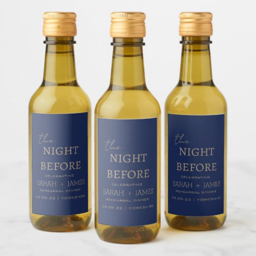 Minimalist Navy the Night Before Wedding Party  Wine Label