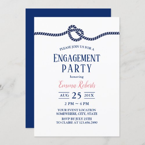 Minimalist Navy Tying the Knot Nautical Engagement Invitation