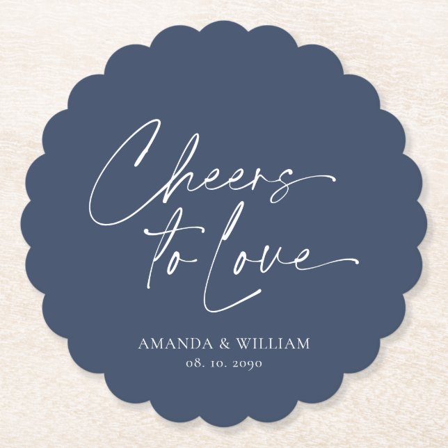 Minimalist Navy Wedding Paper Coaster (Front)