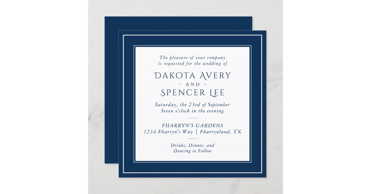 Minimalist Navy Wedding Simple Elegant White Invitation Zazzle