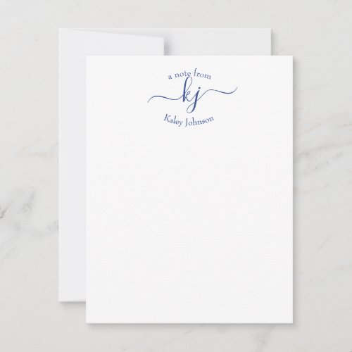 Minimalist Navy White 2 Monogram Name Note Card