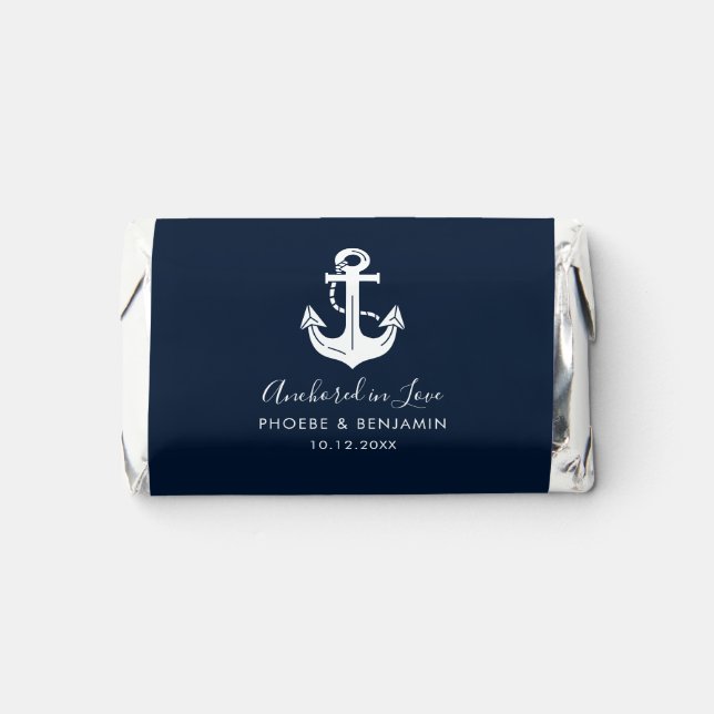 Minimalist Navy & White Custom Name Anchor Candy  Hershey's Miniatures (Front)
