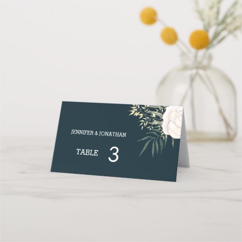 Minimalist Navy White Flower Wedding Place Cards