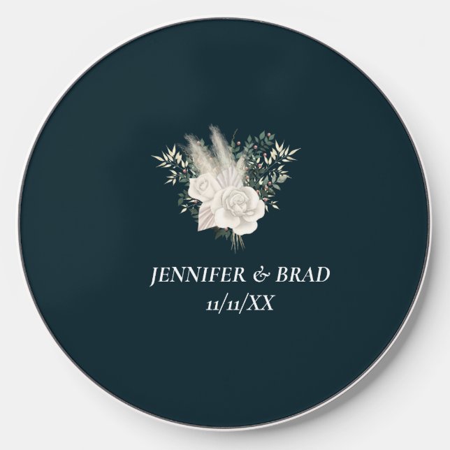 Minimalist Navy White Flower Wireless Charger (Front)