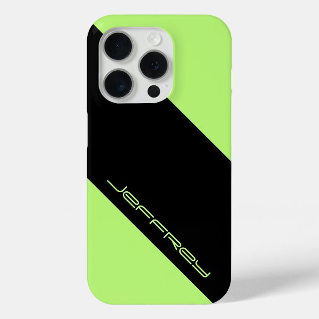 Minimalist Neon Green & Black Personalized Name Case-Mate iPhone Case (Back)
