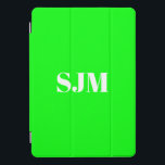 Minimalist neon green custom monogram initials iPad pro cover<br><div class="desc">Minimalist Custom neon green screen and white monogram initials name modern elegant personalized iPad Pro Cover</div>