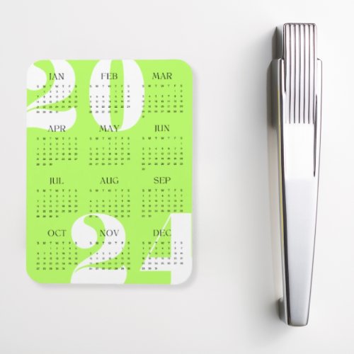Minimalist Neon Green White Black  2024 Calendar Magnet