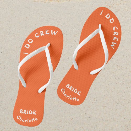 Minimalist Neon Orange And White Bride To Be Flip Flops