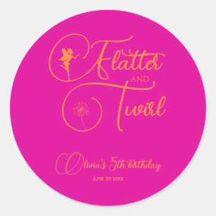 Minimalist Neon Pink Fairy Birthday Classic Round Sticker