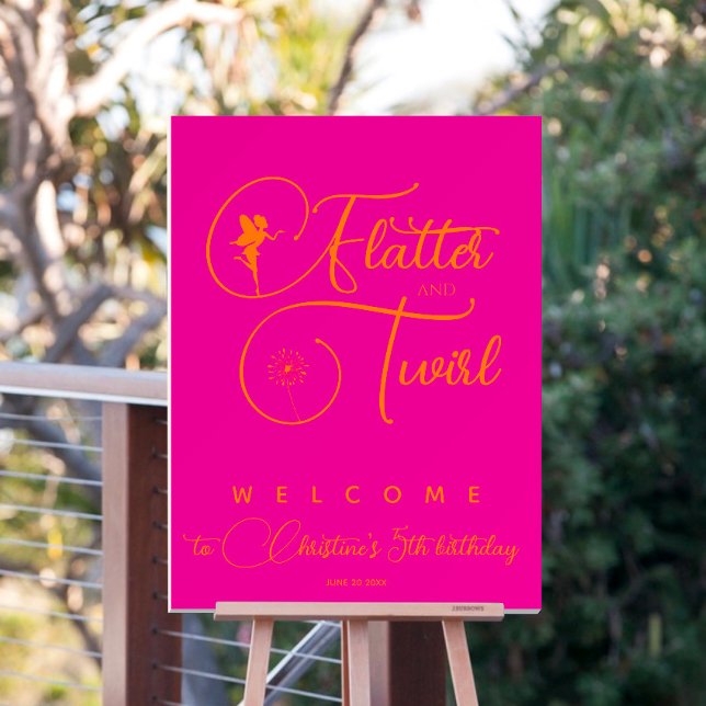 Minimalist Neon Pink Fairy Birthday Welcome  Foam Board (Creator Uploaded)