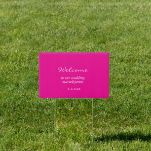 Minimalist Neon pink Wedding Welcome Yard Sign