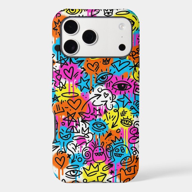 Minimalist Neon Scribble Doodle iPhone 16 case  (Back)