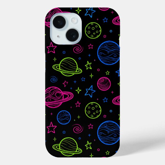 Minimalist Neon Space & Planets Night Sky Pattern Case-Mate iPhone Case (Back)