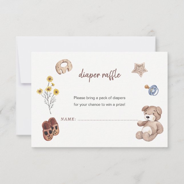 Minimalist Neutral Baby shower Diaper raffle card (Front)