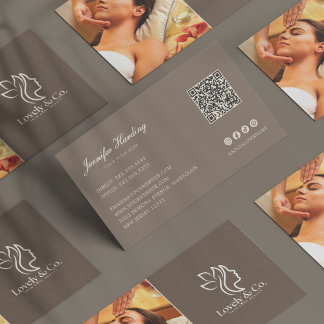 Minimalist Neutral Beige Beauty QR code Business Card