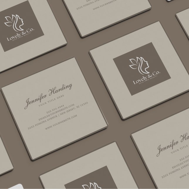 Minimalist Neutral Beige Beauty Square  Business Card (Creator Uploaded)