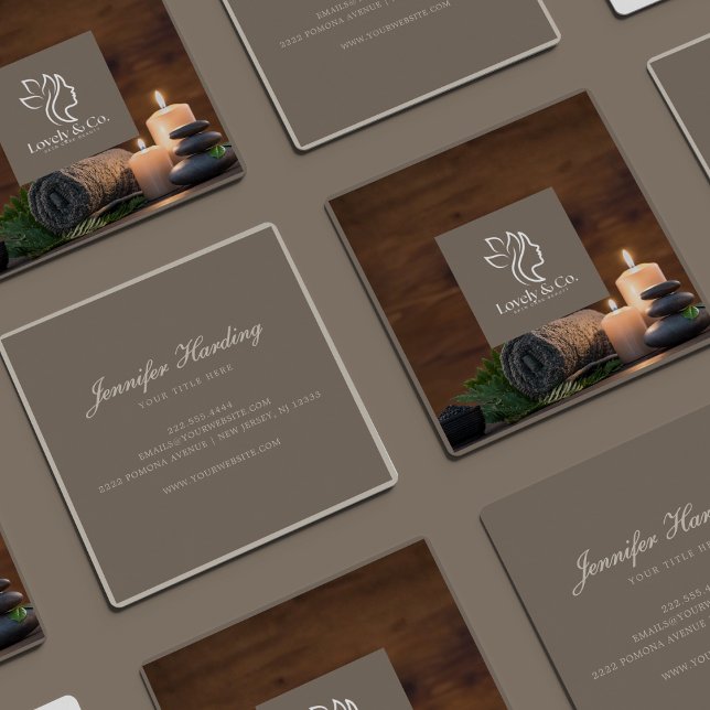 Minimalist Neutral Beige Beauty Square with photo Square Business Card (Creator Uploaded)