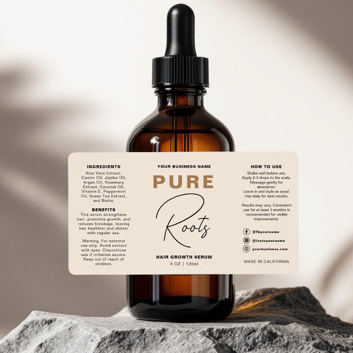 Minimalist Neutral Beige Hair Oil Dropper Bottle Label