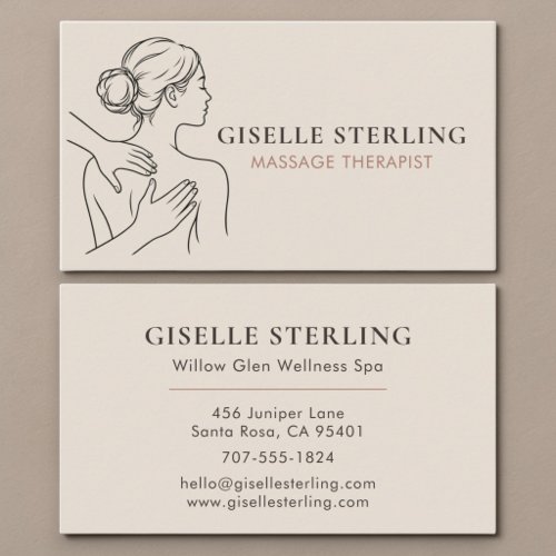 Minimalist Neutral Beige Massage Therapist Business Card