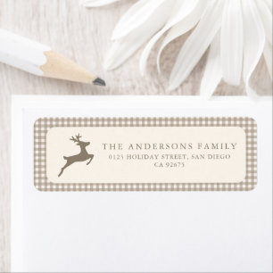 Minimalist Neutral beige Plaid Deer Return Address Label