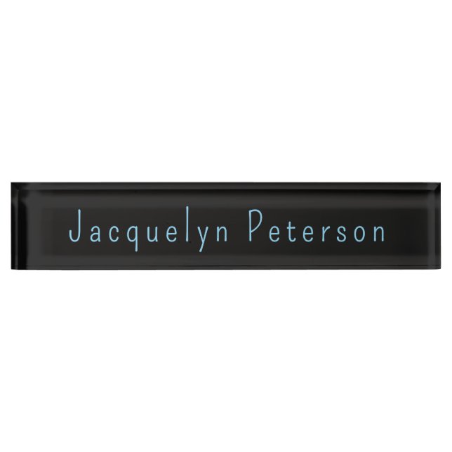 Minimalist Neutral Black Blue Elegant Modern Desk Name Plate (Front)