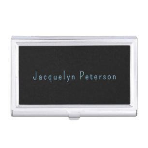 Minimalist Neutral Black Blue Elegant Modern Name Business Card Case