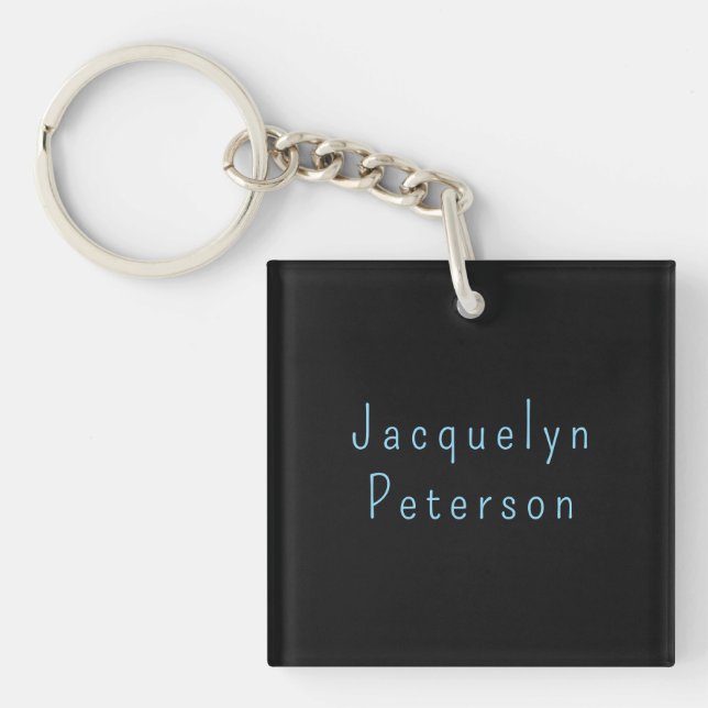 Minimalist Neutral Black Blue Elegant Modern Name Keychain (Front)