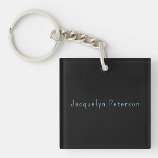 Minimalist Neutral Black Blue Elegant Modern Name Keychain