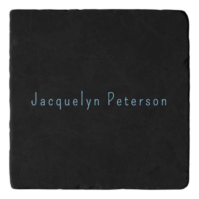 Minimalist Neutral Black Blue Elegant Modern Name Trivet (Front)