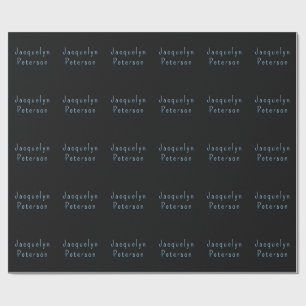 Minimalist Neutral Black Blue Elegant Modern Name Wrapping Paper