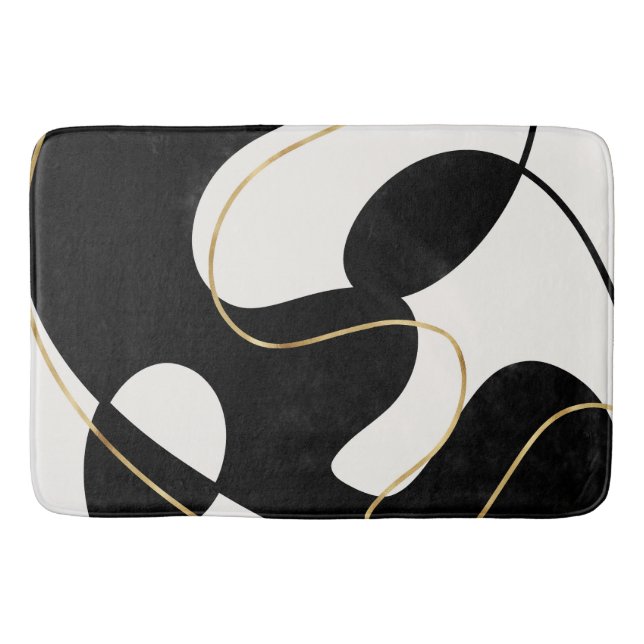 Minimalist Neutral Black Gold Abstract Bath Mat (Front)