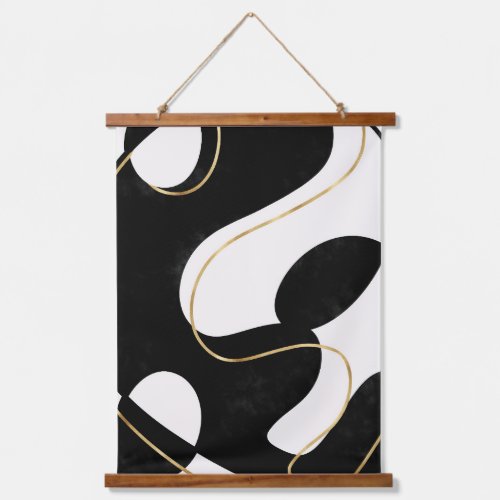 Minimalist Neutral Black Gold Abstract Painting  Hanging Tapestry