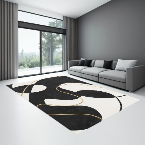 Minimalist Neutral Black Gold Abstract Rug