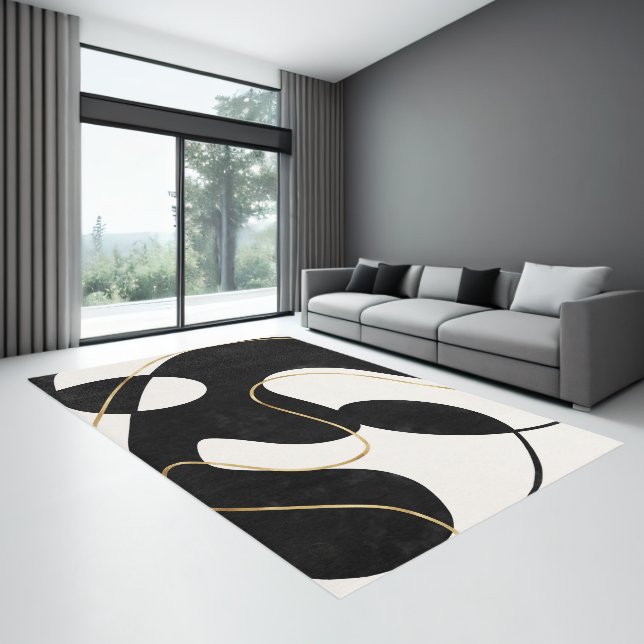 Minimalist Neutral Black Gold Abstract Rug (Insitu (Indoor 3))