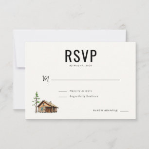 Minimalist Neutral Cabin Illustration RSVP Card