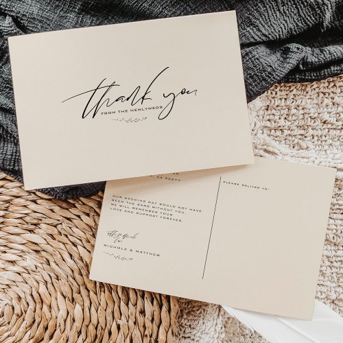 Minimalist Neutral Color Wedding Thank You Postcard