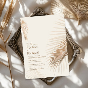 Minimalist neutral earthy tropical dried leaves invitation