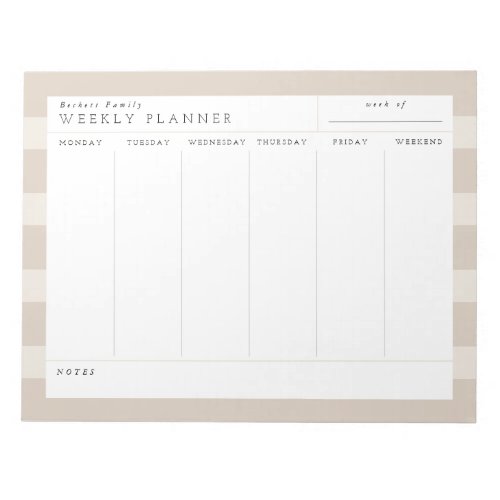 Minimalist Neutral Family Weekly Planner Notepad
