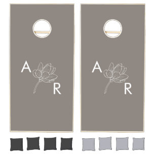 Minimalist Neutral Floral Monogram Modern Font Cornhole Set