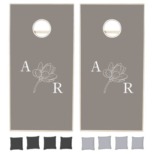 Minimalist Neutral Floral Monogram Wedding  Cornhole Set