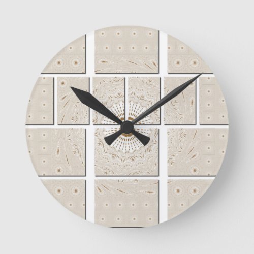 Minimalist Neutral Geometric Beige Tonal Design Round Clock