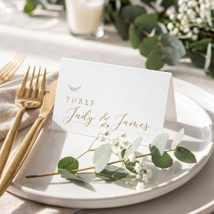 Minimalist Neutral Gold White Wedding Table Place Card