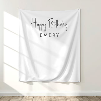 Minimalist Neutral Happy Birthday Name Backdrop