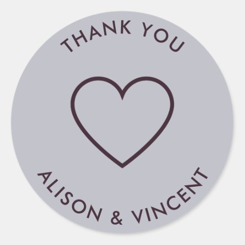 Minimalist Neutral Lavender Wedding Thank You Clas Classic Round Sticker