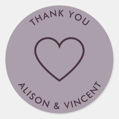 Minimalist Neutral Lavender Wedding Thank You Classic Round Sticker