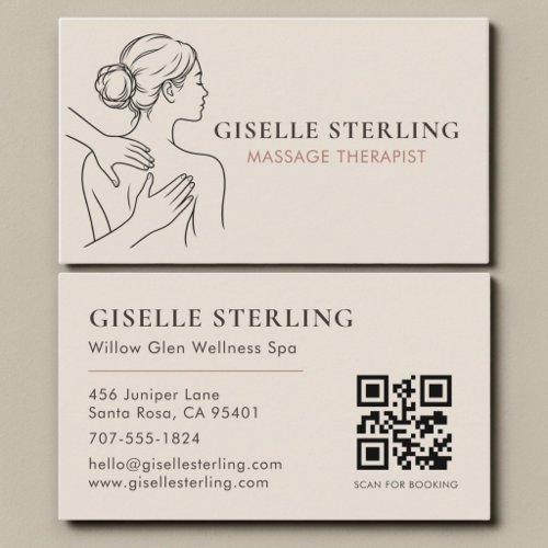 Minimalist Neutral Massage Therapist QR Code Business Card